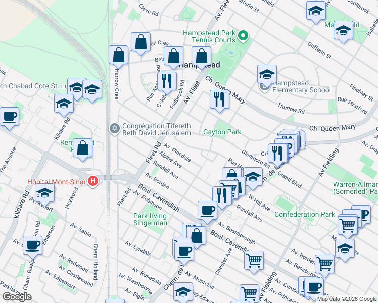 map of restaurants, bars, coffee shops, grocery stores, and more near 66 A Rue Holtham in Hampstead