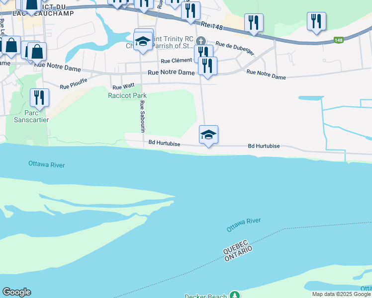 map of restaurants, bars, coffee shops, grocery stores, and more near 610 Boulevard Hurtubise in Gatineau