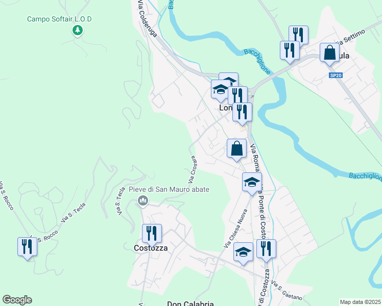 map of restaurants, bars, coffee shops, grocery stores, and more near 18a Via Crosara in Longare