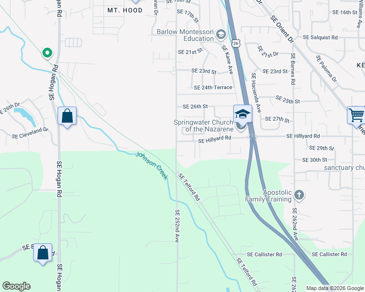 map of restaurants, bars, coffee shops, grocery stores, and more near 2845 Southeast Robin Circle in Gresham