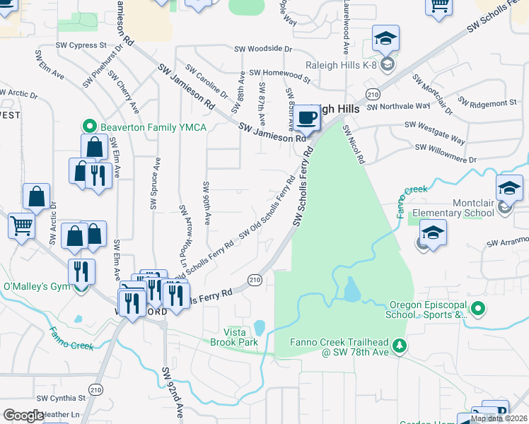 map of restaurants, bars, coffee shops, grocery stores, and more near 5959 Southwest Old Scholls Ferry Road in Portland