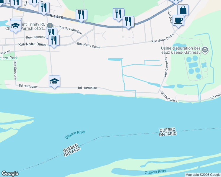 map of restaurants, bars, coffee shops, grocery stores, and more near 799 Boulevard Hurtubise in Gatineau