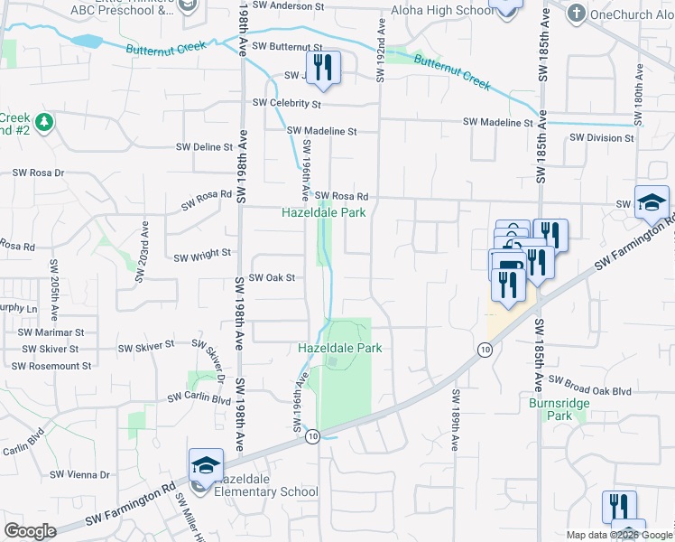 map of restaurants, bars, coffee shops, grocery stores, and more near 5935 Southwest 194th Avenue in Aloha