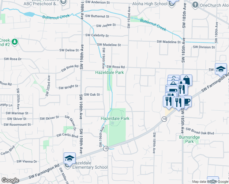 map of restaurants, bars, coffee shops, grocery stores, and more near 5935 Southwest 194th Avenue in Aloha