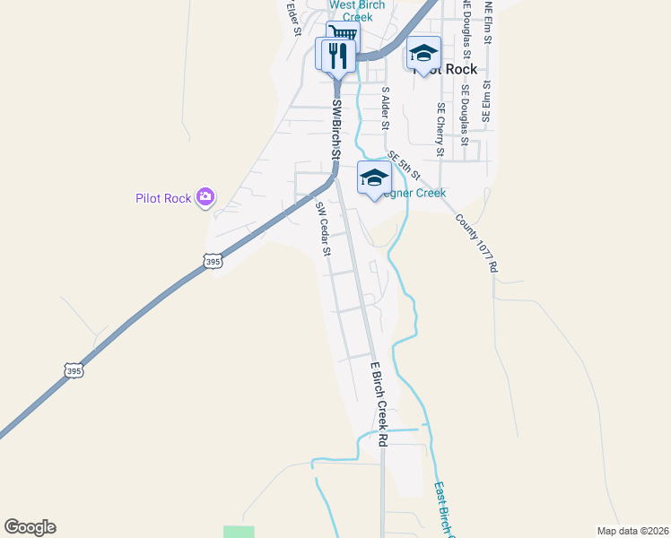 map of restaurants, bars, coffee shops, grocery stores, and more near 688 Southwest Cedar Street in Pilot Rock