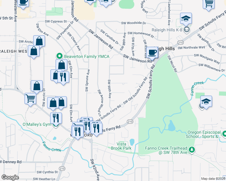 map of restaurants, bars, coffee shops, grocery stores, and more near 8985 Southwest Hazelvern Way in Portland