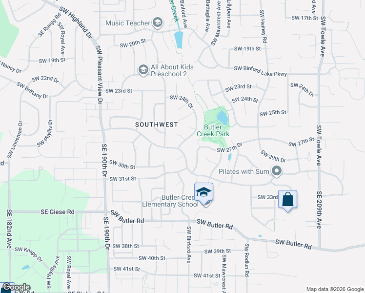 map of restaurants, bars, coffee shops, grocery stores, and more near 2705 Southwest 28th Court in Gresham