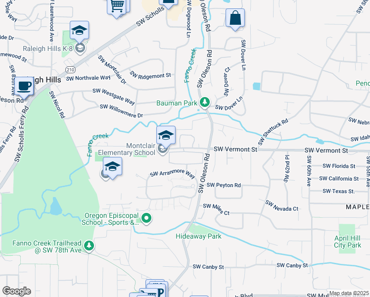 map of restaurants, bars, coffee shops, grocery stores, and more near 6977 Southwest Vermont Court in Portland