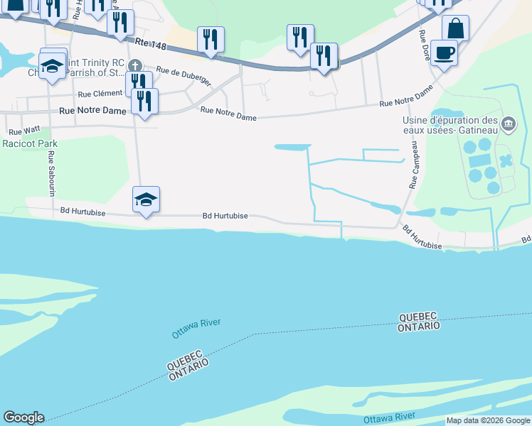 map of restaurants, bars, coffee shops, grocery stores, and more near 787 Boulevard Hurtubise in Gatineau