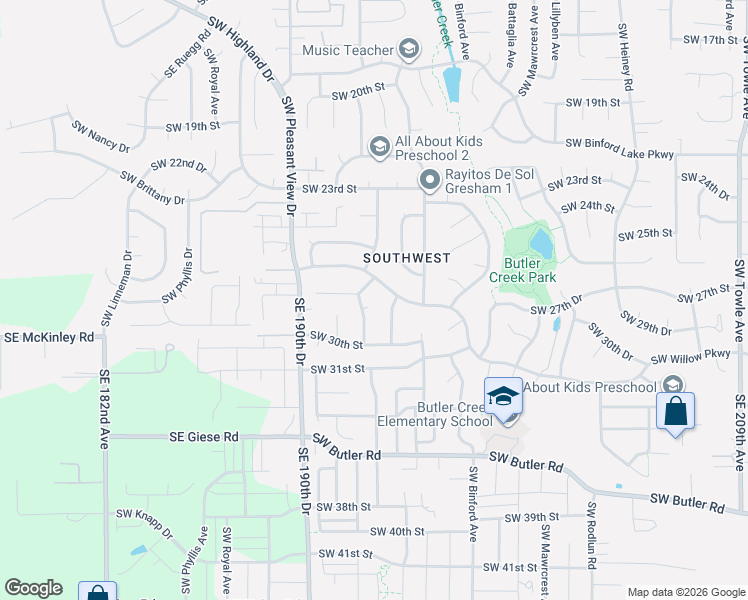 map of restaurants, bars, coffee shops, grocery stores, and more near 3217 Southwest 28th Court in Gresham
