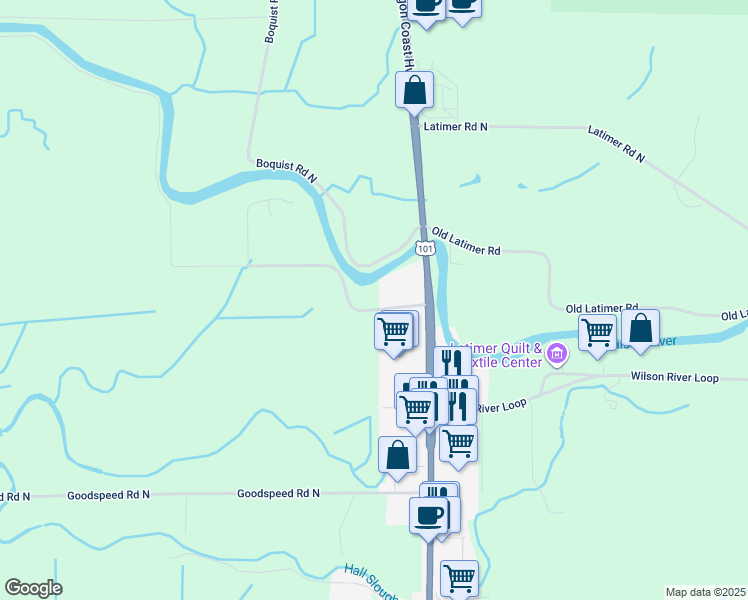 map of restaurants, bars, coffee shops, grocery stores, and more near 1720 Makinster Road in Tillamook