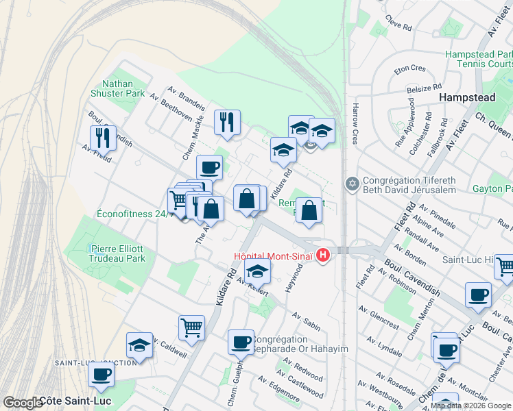 map of restaurants, bars, coffee shops, grocery stores, and more near 5757 Boulevard Cavendish in Côte Saint-Luc