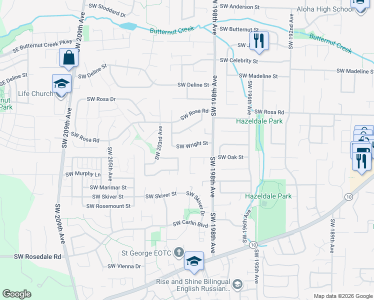 map of restaurants, bars, coffee shops, grocery stores, and more near 20060 Southwest Wright Street in Beaverton