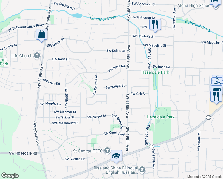 map of restaurants, bars, coffee shops, grocery stores, and more near 20060 Southwest Wright Street in Beaverton
