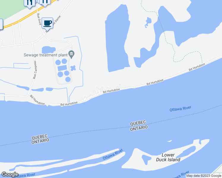 map of restaurants, bars, coffee shops, grocery stores, and more near 981 Boulevard Hurtubise in Gatineau