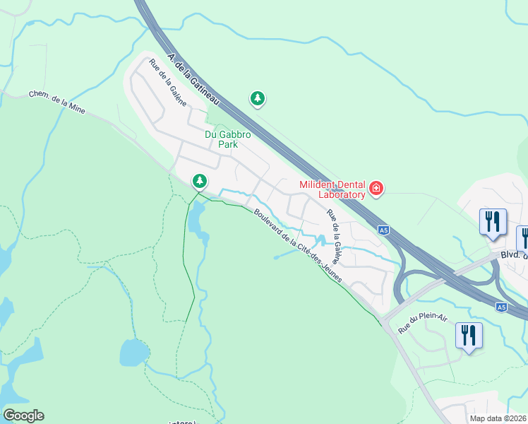 map of restaurants, bars, coffee shops, grocery stores, and more near 1088 Boulevard de la Cité-des-Jeunes in Gatineau