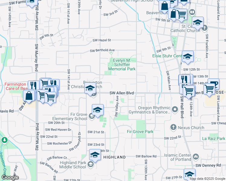 map of restaurants, bars, coffee shops, grocery stores, and more near 5930 Southwest Menlo Drive in Beaverton