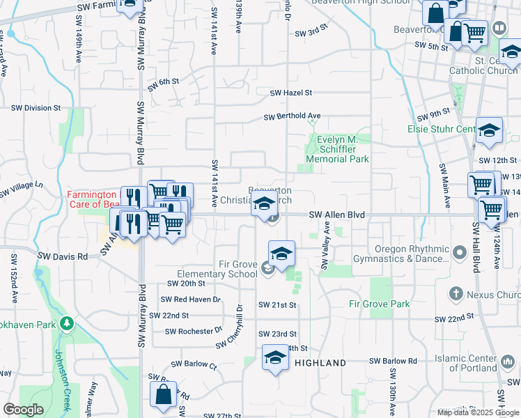 map of restaurants, bars, coffee shops, grocery stores, and more near 5995 Southwest Menlo Drive in Beaverton