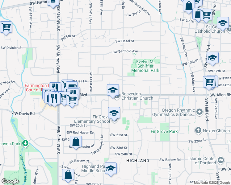 map of restaurants, bars, coffee shops, grocery stores, and more near 5995 Southwest Menlo Drive in Beaverton