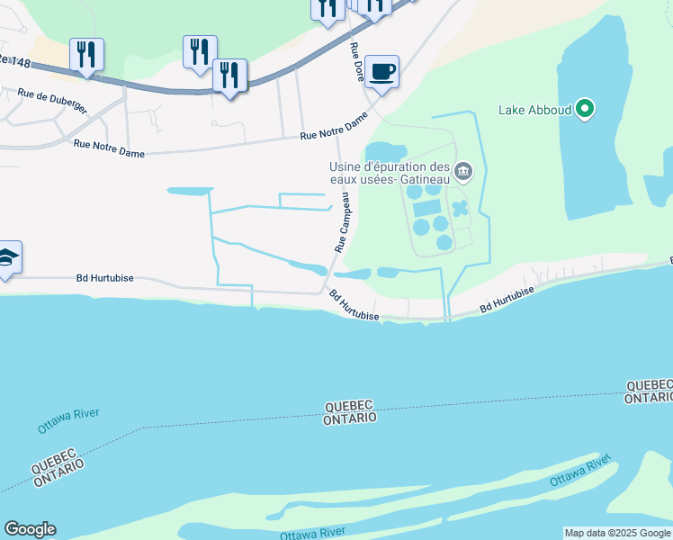 map of restaurants, bars, coffee shops, grocery stores, and more near 79 Rue Campeau in Gatineau