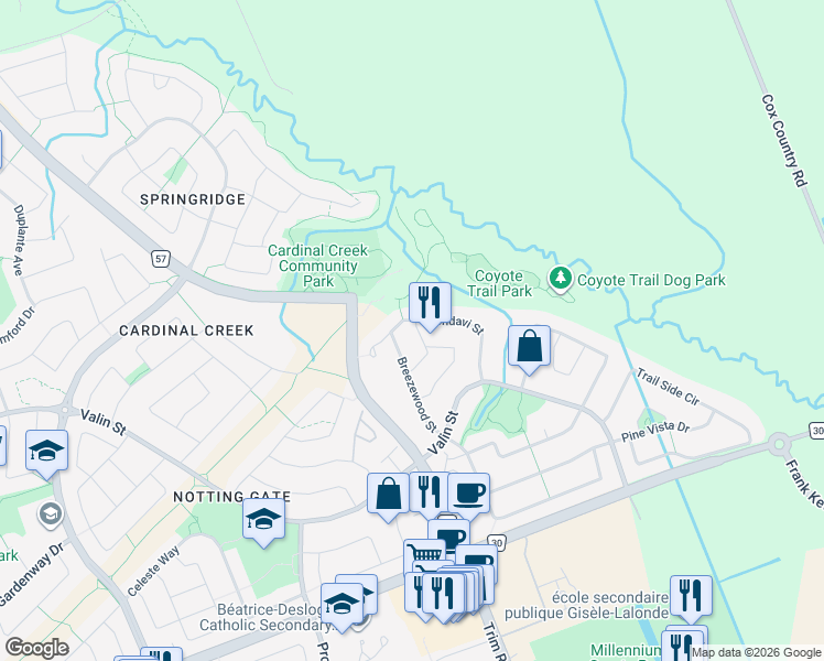 map of restaurants, bars, coffee shops, grocery stores, and more near 2103 Hallendale Street in Ottawa
