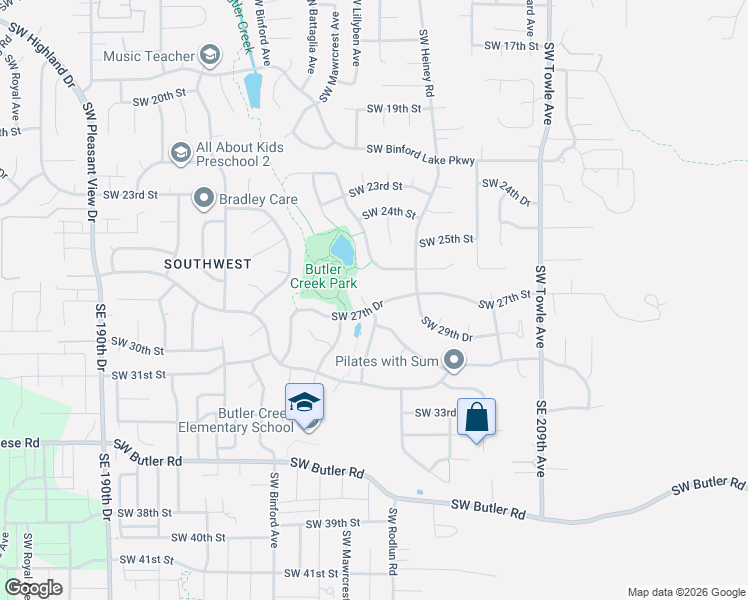 map of restaurants, bars, coffee shops, grocery stores, and more near 2331 Southwest 27th Drive in Gresham