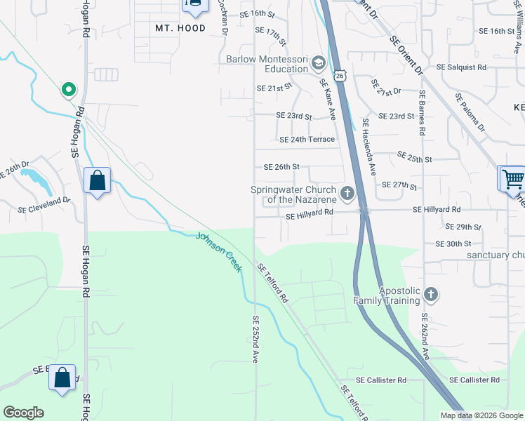 map of restaurants, bars, coffee shops, grocery stores, and more near 2845 Southeast Robin Circle in Gresham