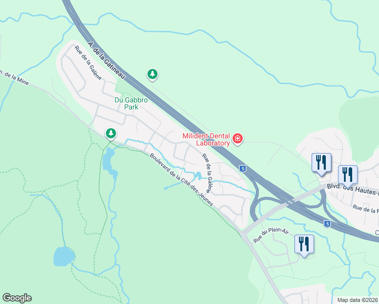 map of restaurants, bars, coffee shops, grocery stores, and more near 8 Rue du Mica in Gatineau