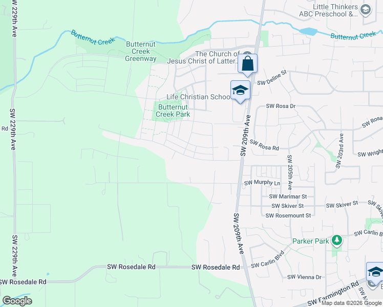 map of restaurants, bars, coffee shops, grocery stores, and more near 8007 Southwest Vermont Street in Hillsboro