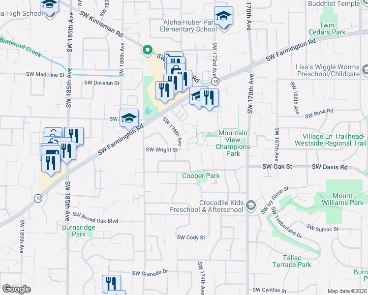 map of restaurants, bars, coffee shops, grocery stores, and more near 5920 Southwest 176th Avenue in Aloha