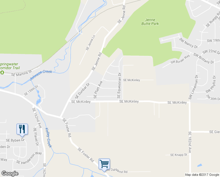 map of restaurants, bars, coffee shops, grocery stores, and more near 6223 Southeast Dunbar Drive in Portland