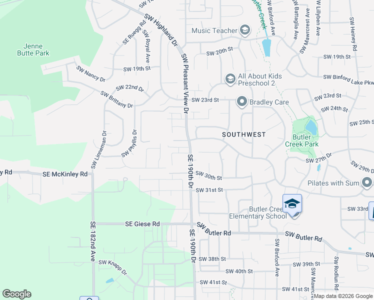 map of restaurants, bars, coffee shops, grocery stores, and more near 3519 Southwest 28th Terrace in Gresham