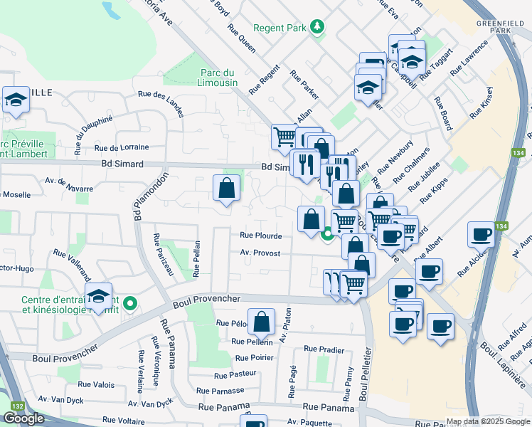 map of restaurants, bars, coffee shops, grocery stores, and more near Rue de Namur in Saint-Lambert