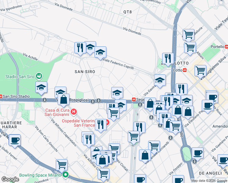 map of restaurants, bars, coffee shops, grocery stores, and more near 6 Via degli Odescalchi in Milano