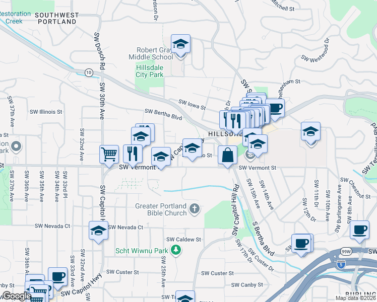 map of restaurants, bars, coffee shops, grocery stores, and more near in Portland