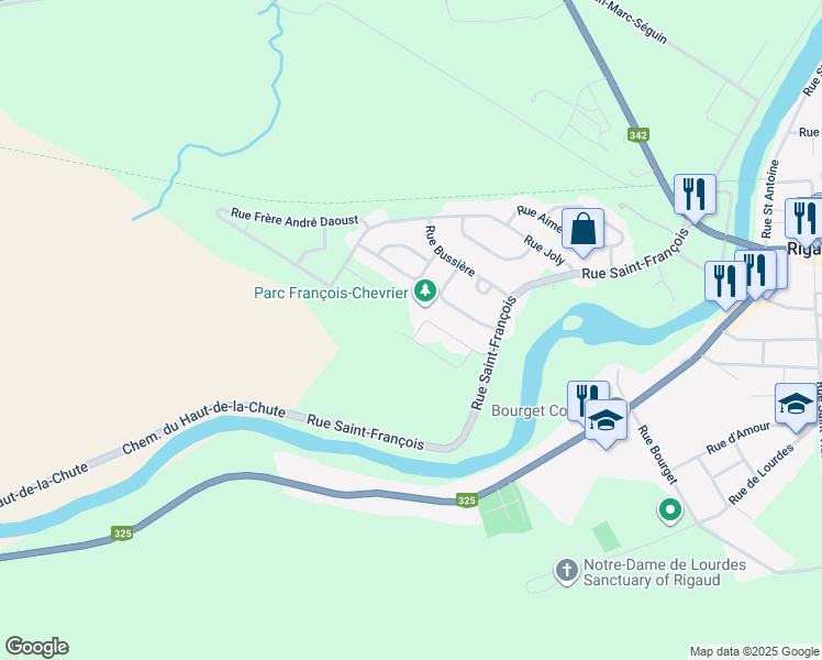 map of restaurants, bars, coffee shops, grocery stores, and more near 44 Rue Chevrier in Rigaud