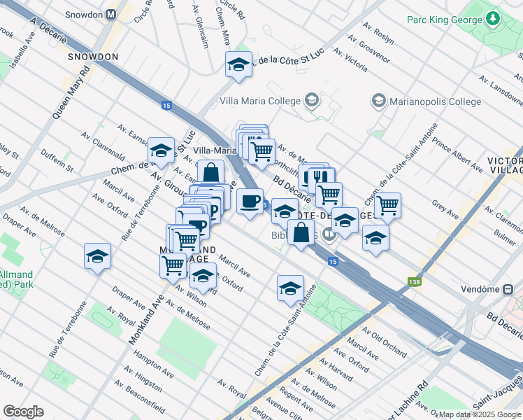 map of restaurants, bars, coffee shops, grocery stores, and more near 5392 Avenue Duquette in Montréal