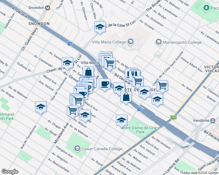 map of restaurants, bars, coffee shops, grocery stores, and more near 5392 Avenue Duquette in Montréal