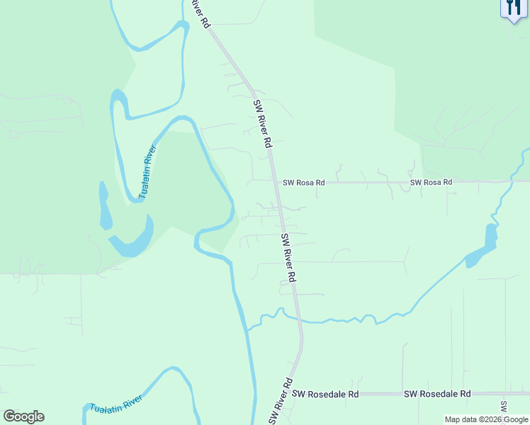 map of restaurants, bars, coffee shops, grocery stores, and more near 5891 Southwest River Road in Hillsboro