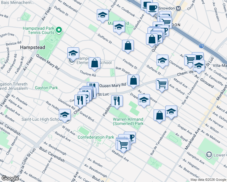 map of restaurants, bars, coffee shops, grocery stores, and more near 2 Rue Ellerdale in Hampstead