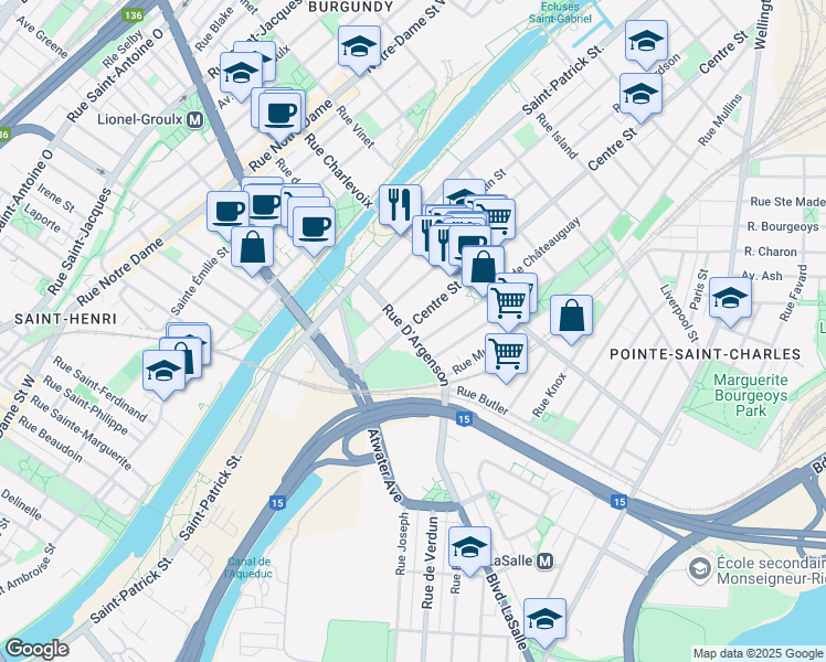 map of restaurants, bars, coffee shops, grocery stores, and more near 1175 Rue D'Argenson in Montrã©Al
