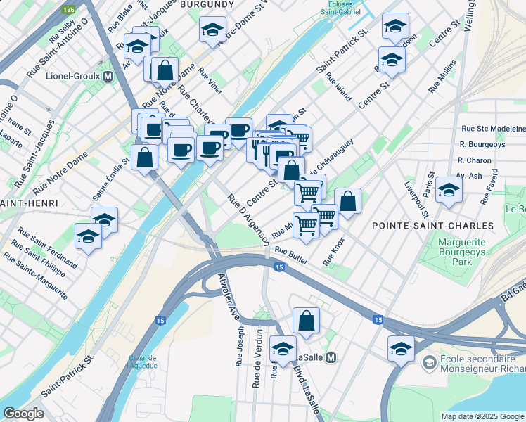 map of restaurants, bars, coffee shops, grocery stores, and more near 2752 Rue de Châteauguay in Montreal