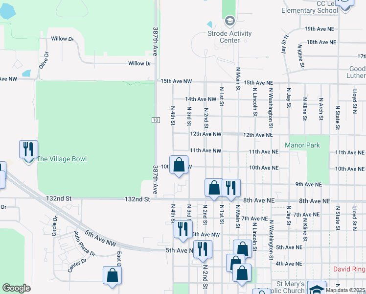 map of restaurants, bars, coffee shops, grocery stores, and more near 314 11th Avenue Northwest in Aberdeen