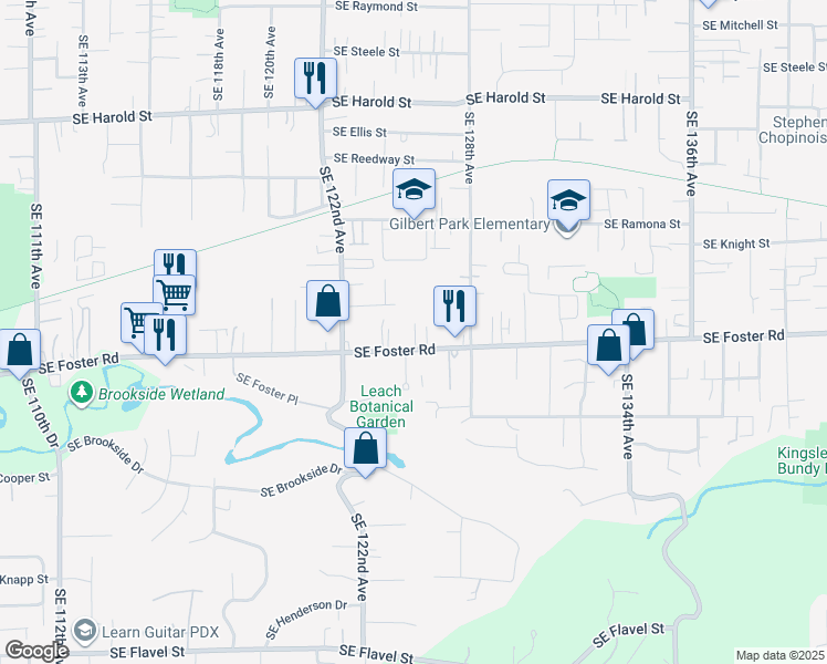 map of restaurants, bars, coffee shops, grocery stores, and more near 12429 Southeast Foster Road in Portland