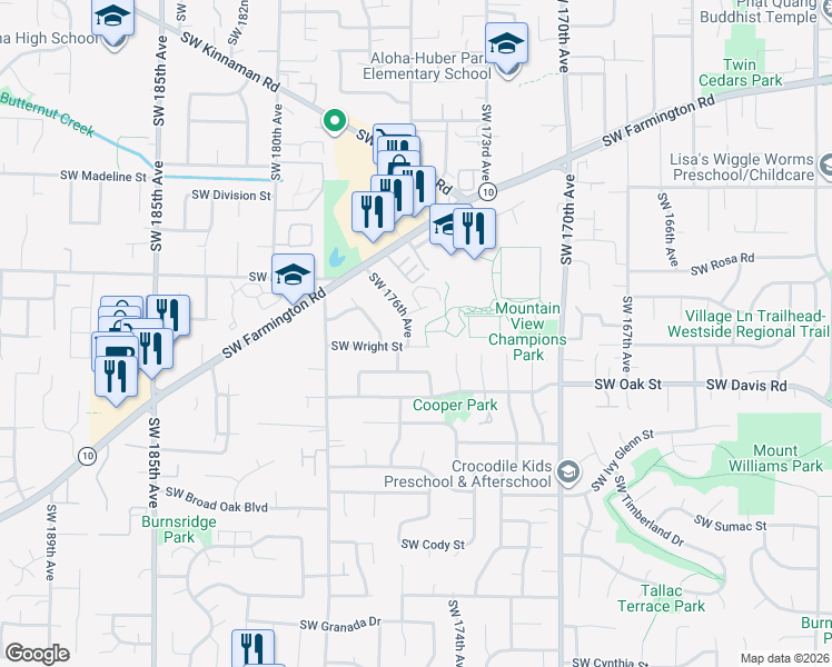 map of restaurants, bars, coffee shops, grocery stores, and more near 5920 Southwest 176th Avenue in Aloha