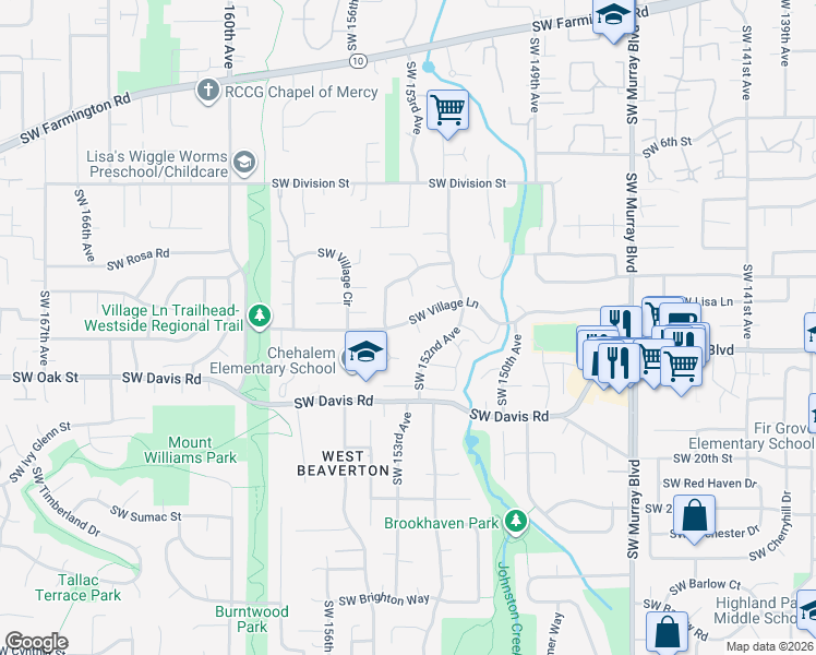 map of restaurants, bars, coffee shops, grocery stores, and more near 15402 Southwest Village Lane in Beaverton