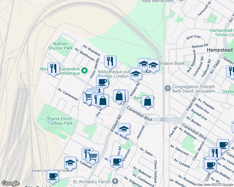 map of restaurants, bars, coffee shops, grocery stores, and more near 5775 Boulevard Cavendish in Côte Saint-Luc