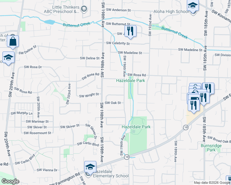 map of restaurants, bars, coffee shops, grocery stores, and more near 19663 Southwest Wright Street in Aloha