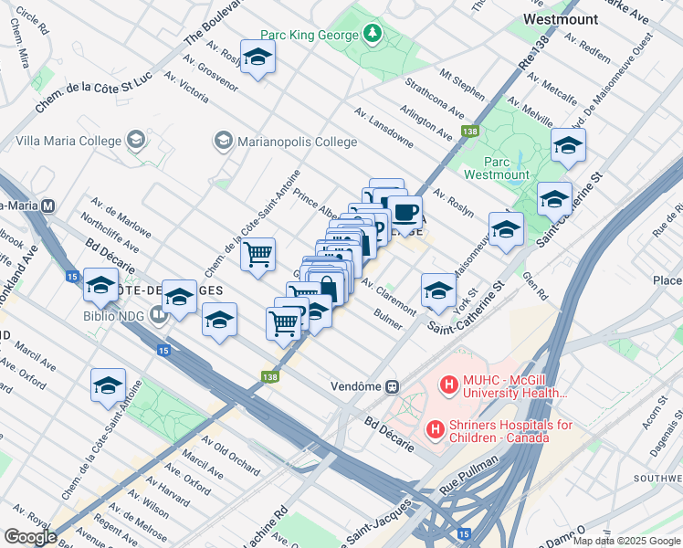 map of restaurants, bars, coffee shops, grocery stores, and more near 418 Avenue Claremont in Westmount