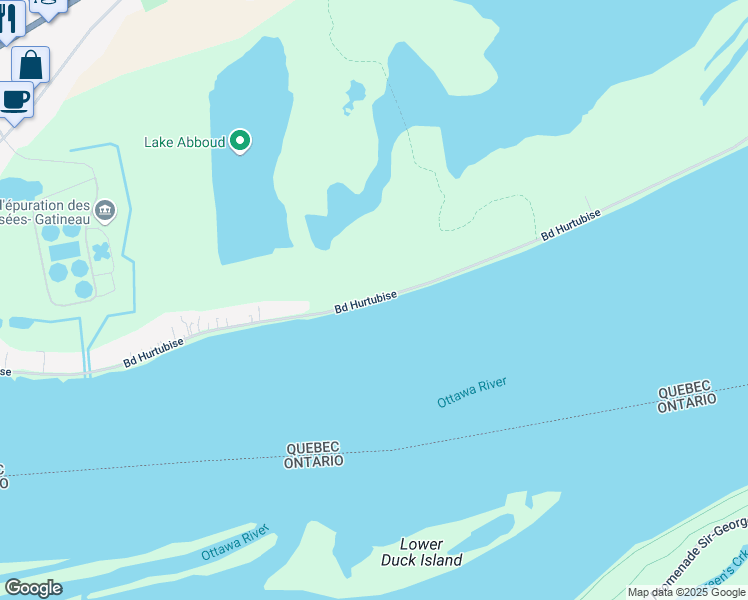 map of restaurants, bars, coffee shops, grocery stores, and more near Boulevard Hurtubise in Gatineau